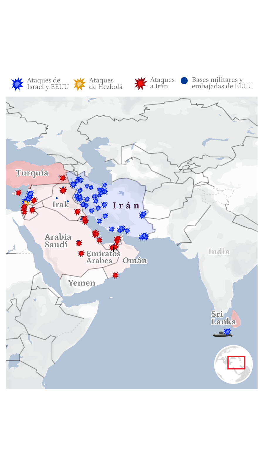 Mapa general de la guerra de Irán con EEUU e Israel