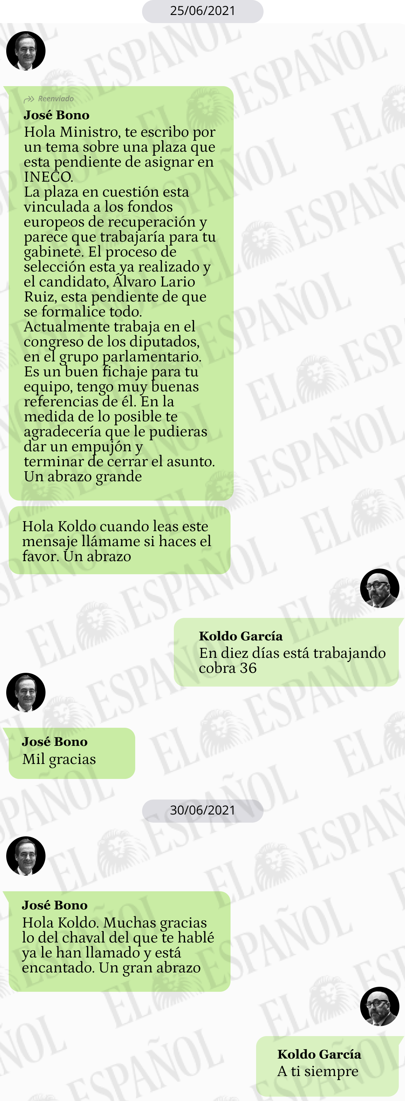 Conversación de Jose Bono con Koldo García en 2021