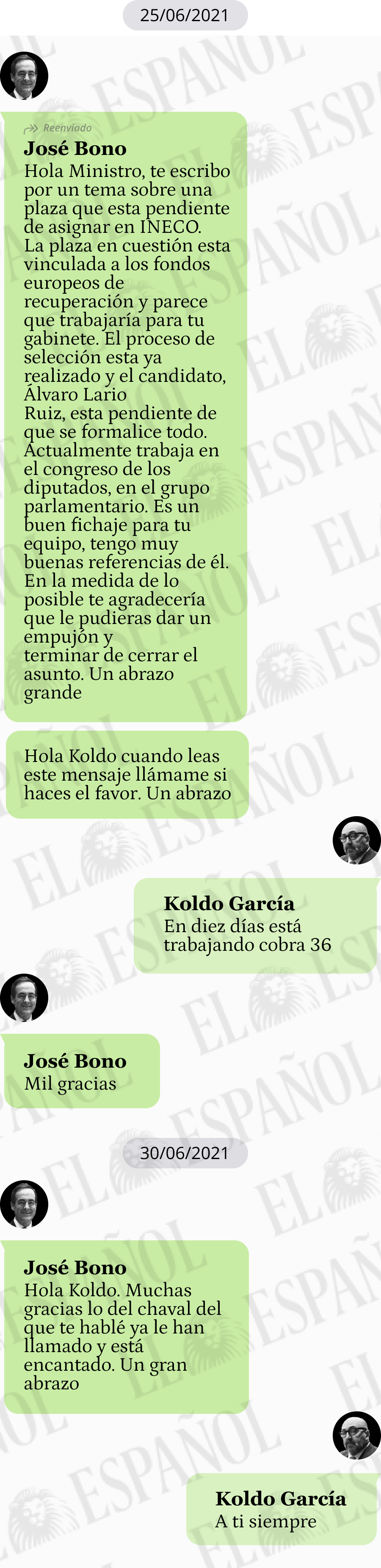 Conversación de Jose Bono con Koldo García en 2021