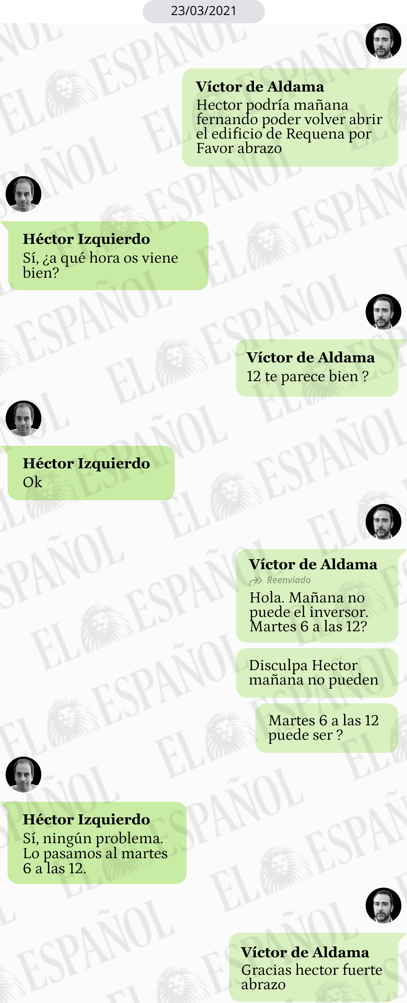 Conversación de Víctor de Aldama y Héctor Izquierdo en marzo de 2021