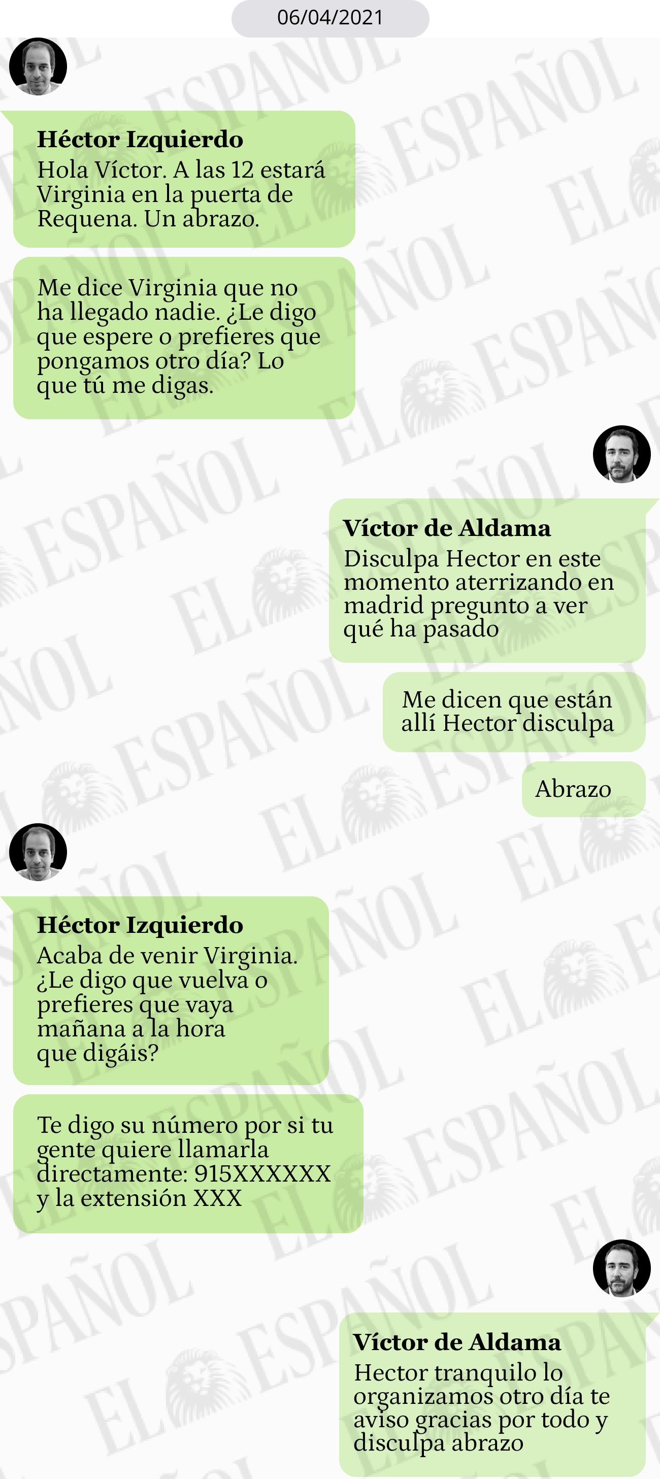Conversación de Víctor de Aldama y Héctor Izquierdo en abril de 2021