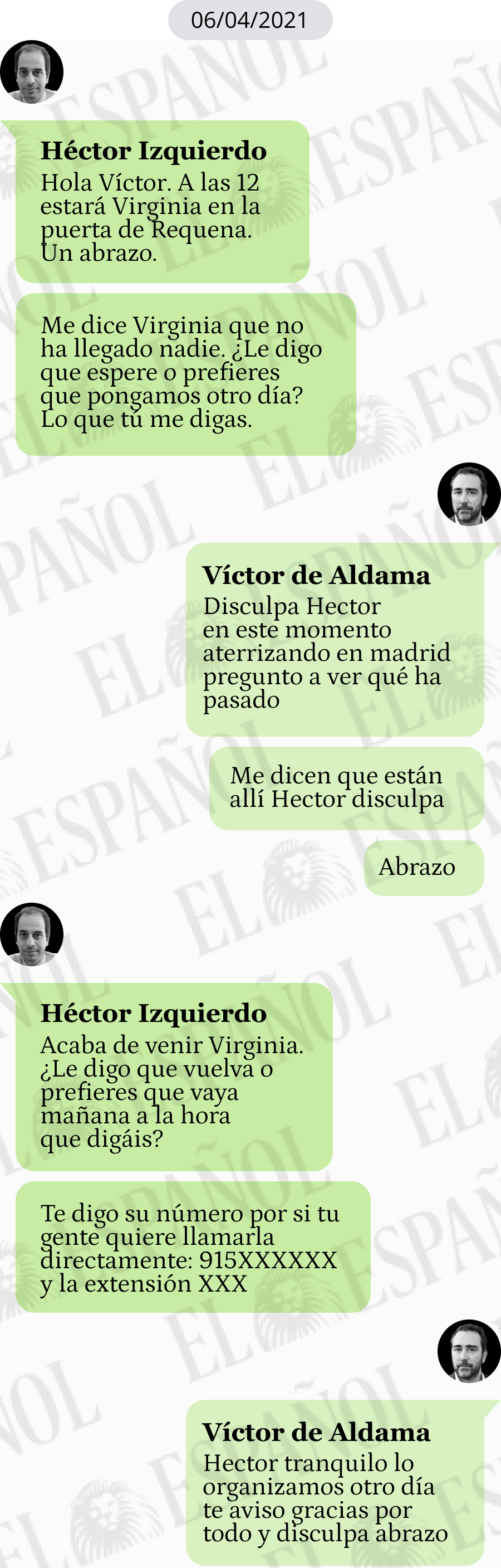 Conversación de Víctor de Aldama y Héctor Izquierdo en abril de 2021