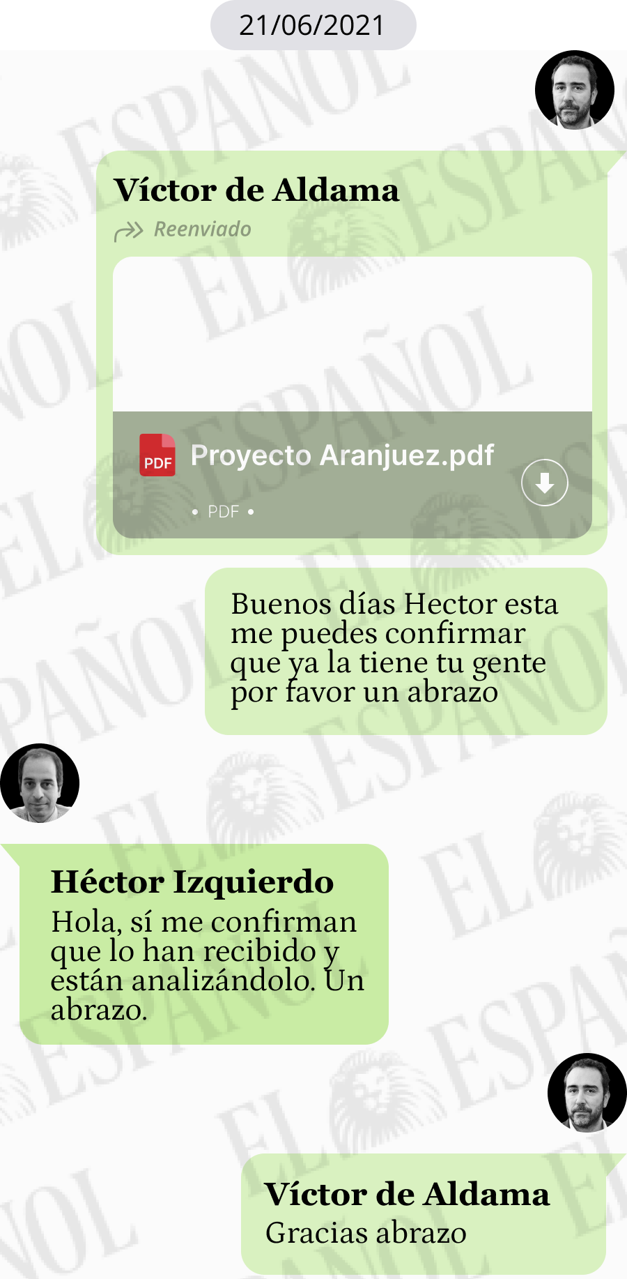 Conversación de Víctor de Aldama y Héctor Izquierdo en junio de 2021