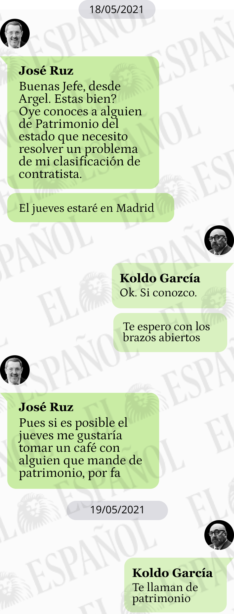 Conversación de Héctor Izquierdo y Koldo García en mayo de 2021