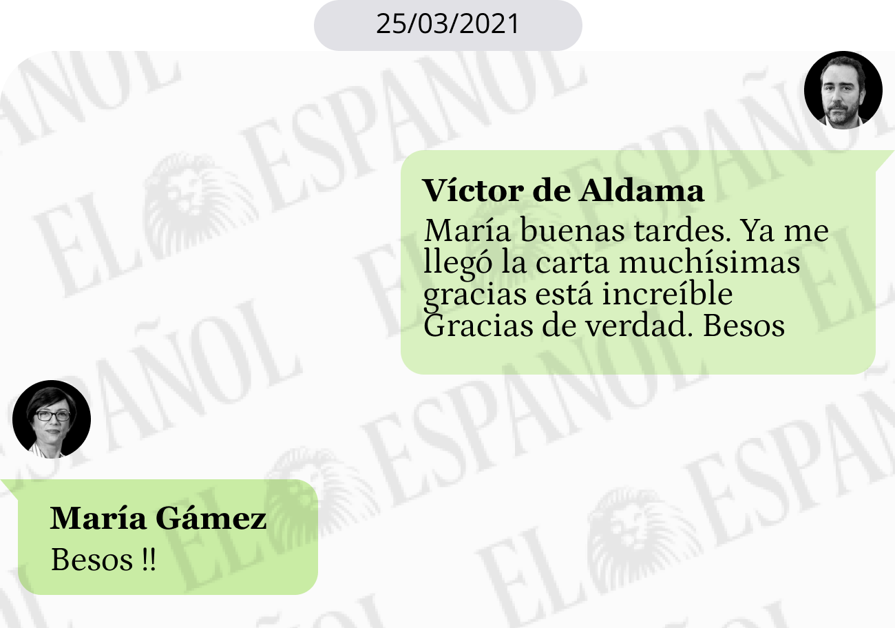 Conversación de Víctor de Aldama y María Gámez en marzo de 2021