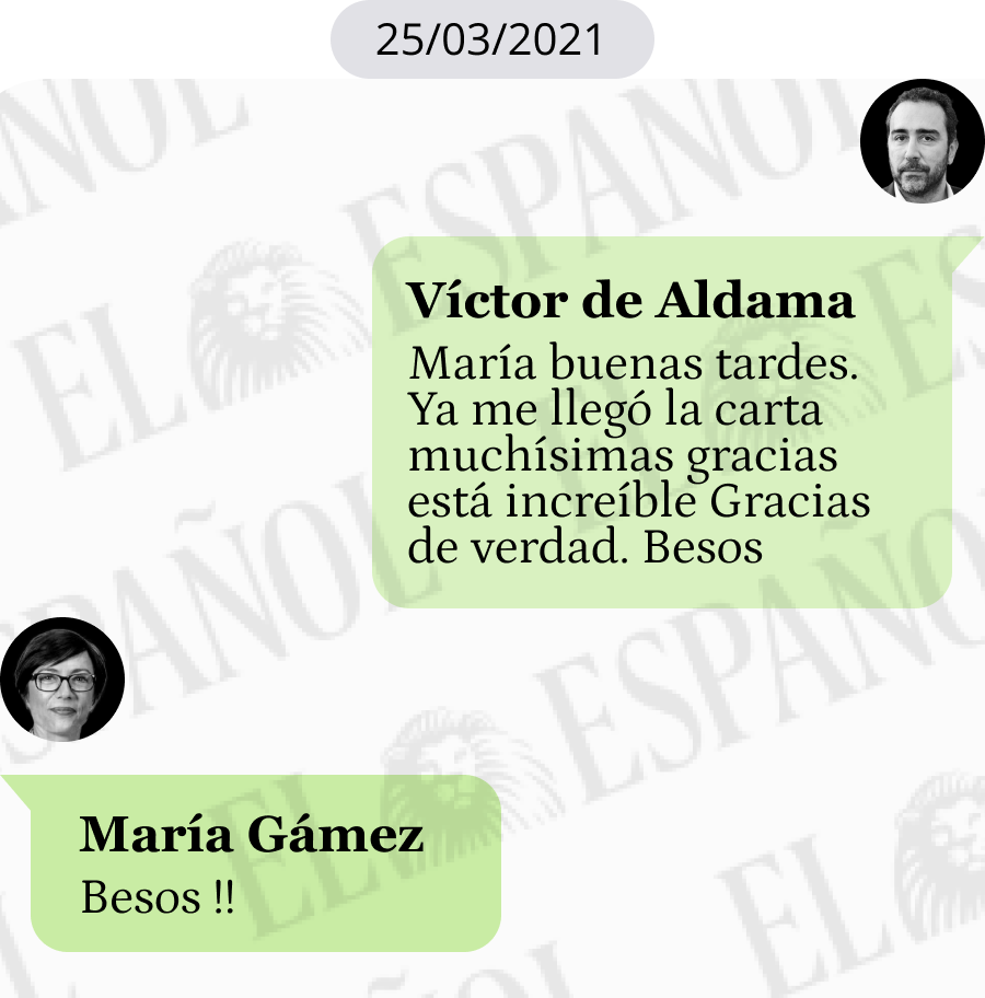 Conversación de Víctor de Aldama y María Gámez en marzo de 2021