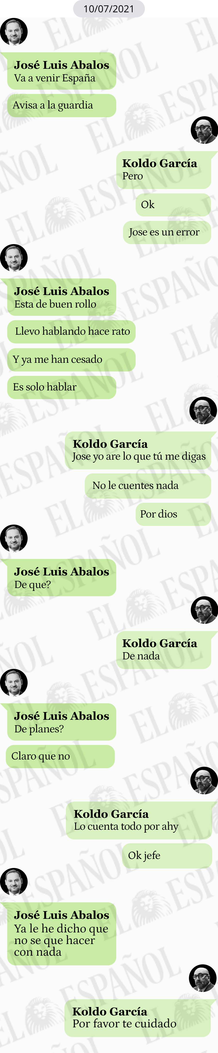 Conversación entre Koldo García y José Luis Ábalos el 10 de julio de 2021