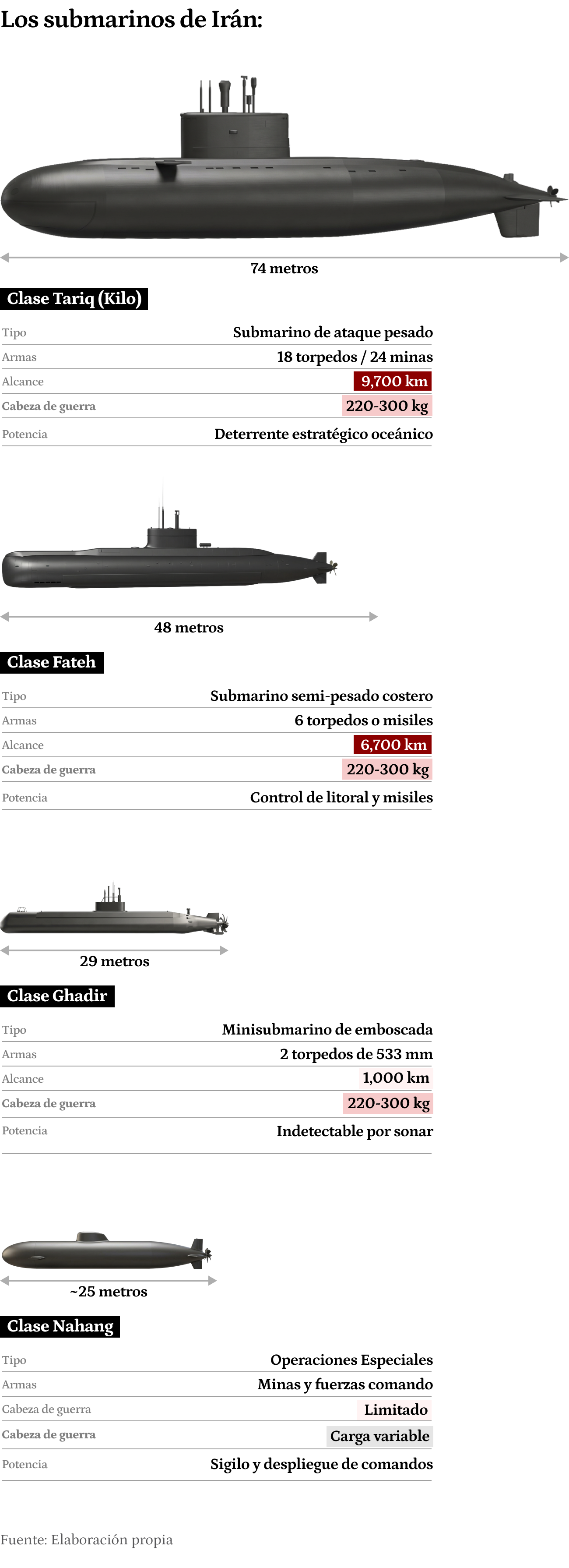Gráfico sobre la flota naval de submarinos que tiene Irán